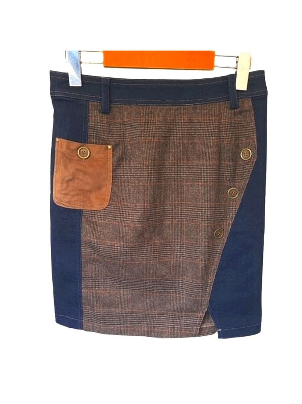 SAN FRANCISCO Denim Plaid & Suede Patchwork Mini skirt Size 28